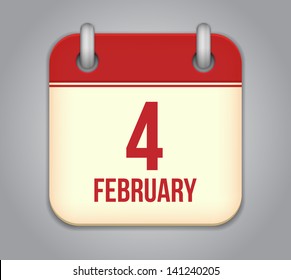 Vector calendar app icon. 4 February