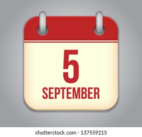 Vector calendar app icon. 5 september
