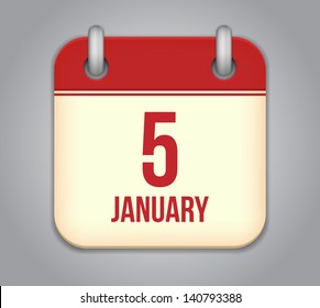 Vector calendar app icon. 5 January