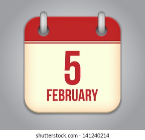 Vector calendar app icon. 5 February