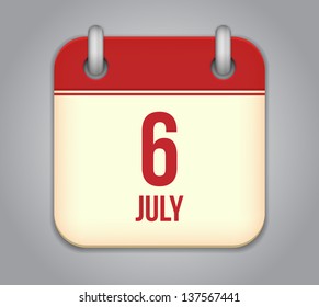 Vector calendar app icon 6 july