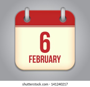 Vector calendar app icon. 6 February