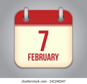 Vector calendar app icon. 7 February