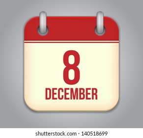 Vector calendar app icon. 8 December