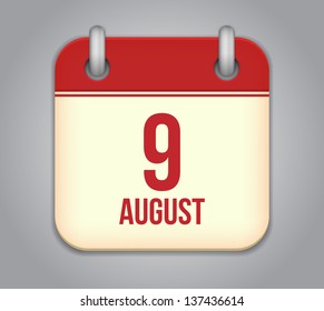 Vector calendar app icon. 9 august