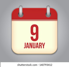 Vector calendar app icon. 9 January
