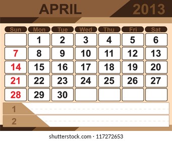 Vector calendar APRIL 2013