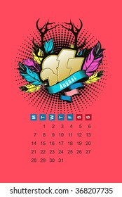 Vector calendar in August 2017 for one month voucher