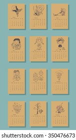 Vector calendar with children for your design