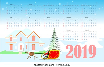 Vector, calendar christmas
New Year 2019