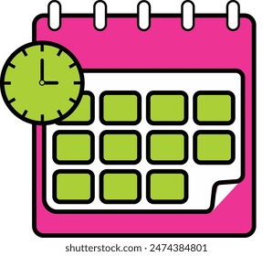 Vector calendar and clock icon. Meeting Deadlines, modern flat. Calendar timer time management, great design for any purposes. Business concept. Schedule icon symbol.