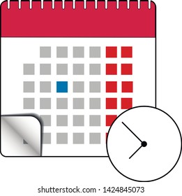 Vector calendar and clock icon. Modern flat design illustration isolated. Schedule, appointment, important date concept