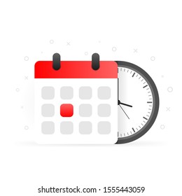 Vector Calendar and Clock Icon on white background.