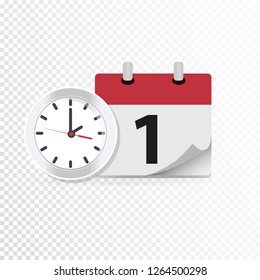 Vector calendar and clock icon. Schedule, appointment, important date concept. All elements are on separate layers. Vector, illustration eps10.