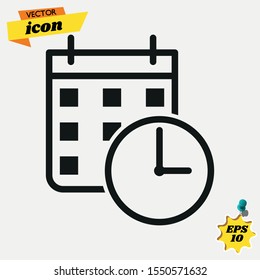 Vector calendar and clock icon. Schedule, appointment, important date concept. Trendy Flat style for graphic design, Web site, UI.