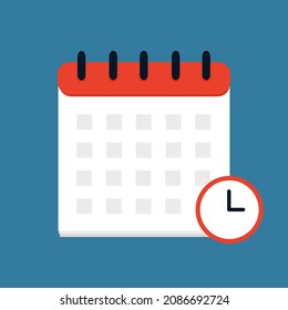 Vector calendar and clock icon. Schedule, appointment, important date concept. Modern flat design illustration