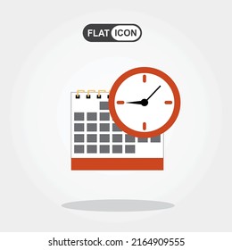 Vector calendar and clock icon. Schedule, appointment, important date concept. Modern flat illustration