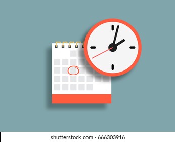 Vector Calendar And Clock Icon. Schedule, Appointment, Important Date Concept. Modern Flat Design Illustration