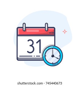 Vector calendar and clock icon.Schedule vector line icon 