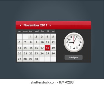 Vector calendar with clock isolated on background
