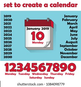 Vector calendar constructor. Create your own calendar of the elements of design.