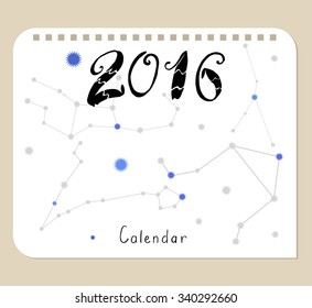 Vector calendar cover template for 2016 year with different constellation schemes.