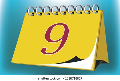 Vector calendar date - day nine - business office event sign, reminder icon