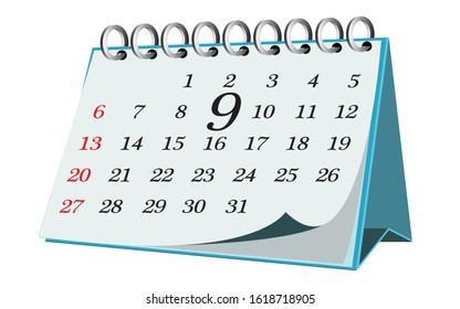 Vector calendar date - day nine - business office event sign, reminder icon with white background