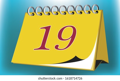 Vector calendar date - day nineteen - business office event sign, reminder icon