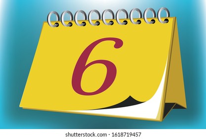 Vector calendar date - day six - business office event sign, reminder icon