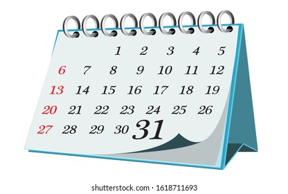 Vector calendar date - day thirty one - business office event sign, reminder icon with white background