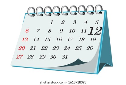 Vector calendar date - day twelve - business office event sign, reminder icon with white background