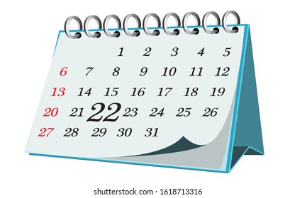 Vector calendar date - day twenty two - business office event sign, reminder icon with white background