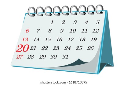 Vector calendar date - day twenty - business office event sign, reminder icon with white background