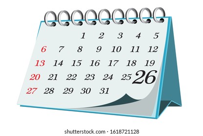 Vector calendar date - day twenty six - business office event sign, reminder icon with white background