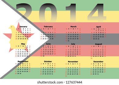 Vector Calendar Design for 2014 with the flag of Zimbabwe in the background