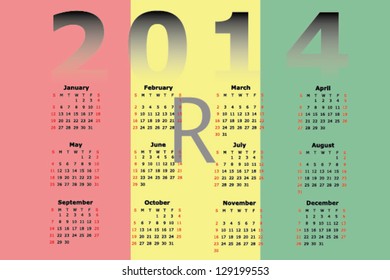Vector Calendar Design for 2014 with the flag of Rawanda in the background