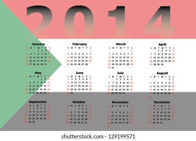 Vector Calendar Design for 2014 with the flag of Sudan in the background