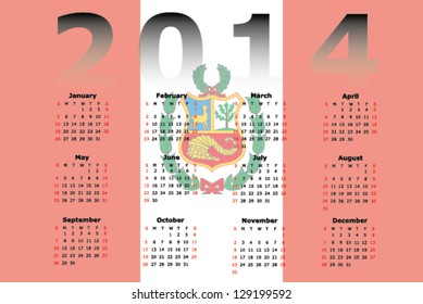 Vector Calendar Design for 2014 with the flag of Peru in the background