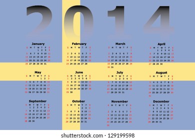 Vector Calendar Design for 2014 with the flag of Sweden in the background