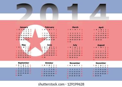 Vector Calendar Design for 2014 with the flag of North Korea in the background