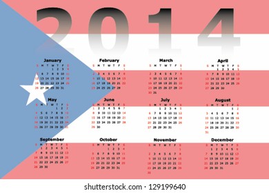 Vector Calendar Design for 2014 with the flag of Puerto Rico in the background