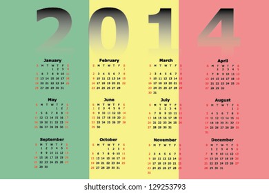 Vector Calendar Design for 2014 with the flag of Mali in the background