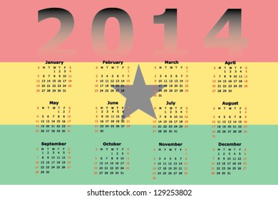 Vector Calendar Design for 2014 with the flag of Ghana in the background