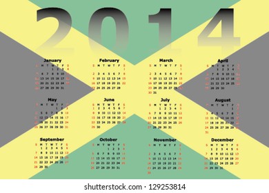 Vector Calendar Design for 2014 with the flag of Jamaica in the background
