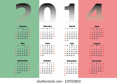 Vector Calendar Design for 2014 with the flag of Italy in the background