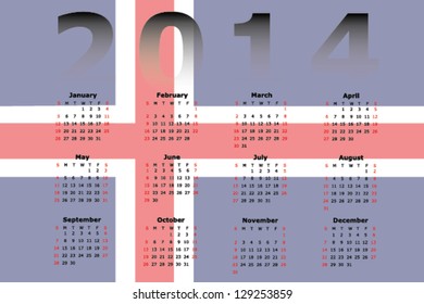 Vector Calendar Design for 2014 with the flag of Iceland in the background
