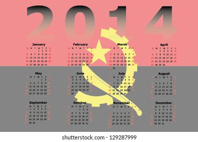 Vector Calendar Design for 2014 with the flag of Angola in the background
