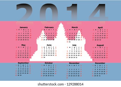 Vector Calendar Design for 2014 with the flag of Cambodia in the background