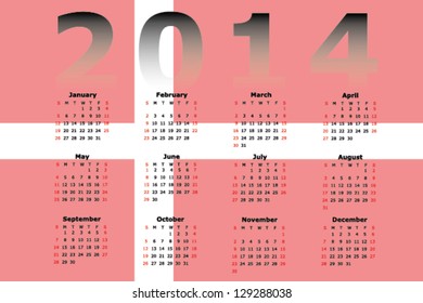 Vector Calendar Design for 2014 with the flag of Denmark in the background